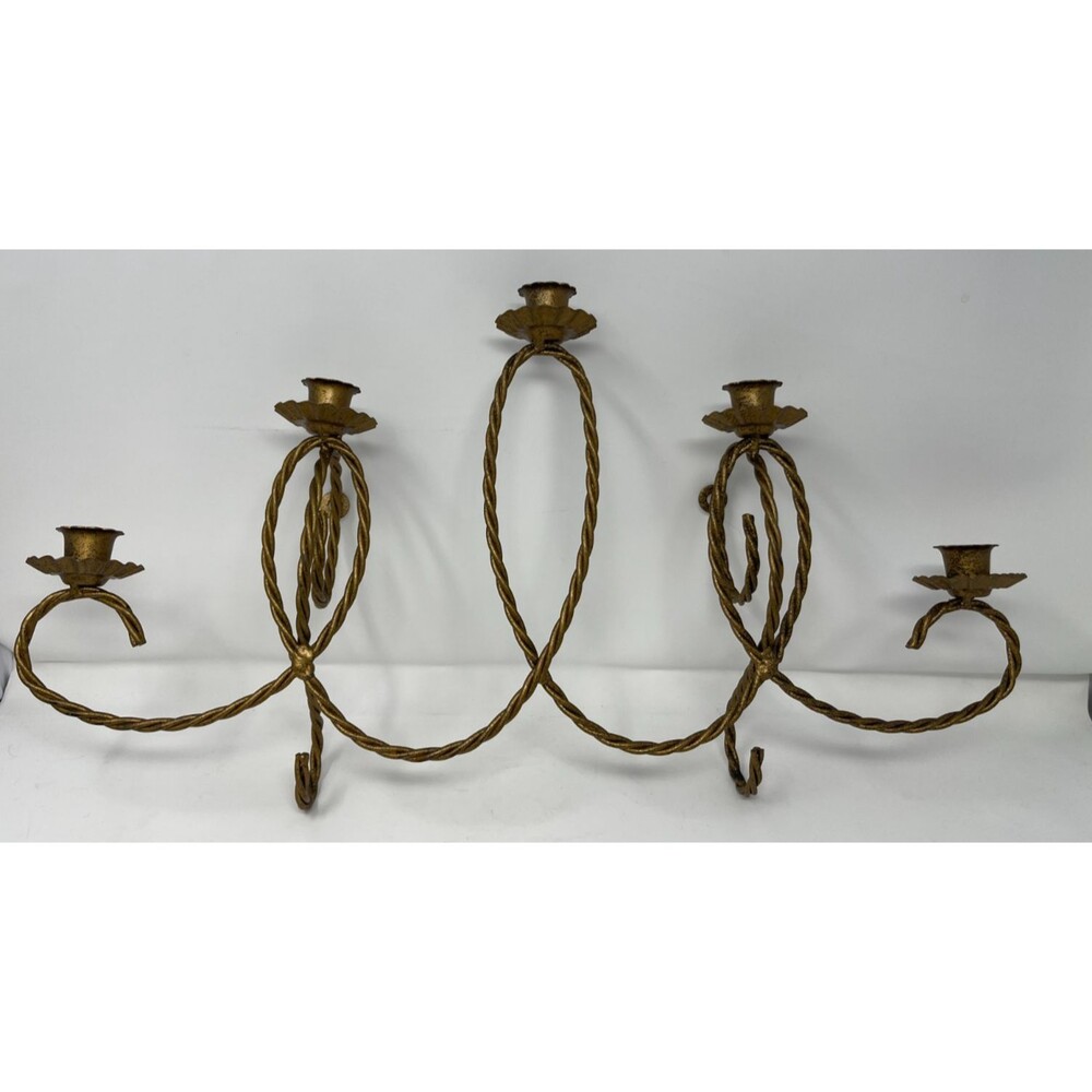 Vtg Homco Gold Twisted Wire Rope Metal 5 Taper Votive Candle Holder Wall Sconce